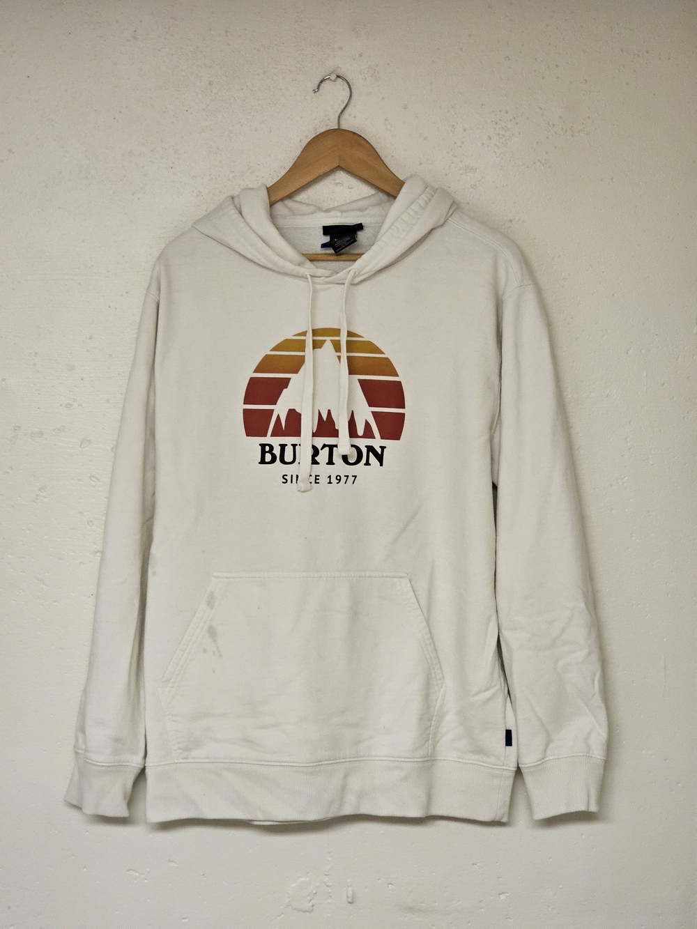 Burton Cream Hoodie with Retro Sunset Mountain Logo